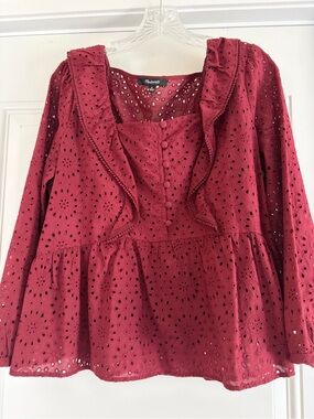 Madewell Eyelet Ruffle Peplum Blouse